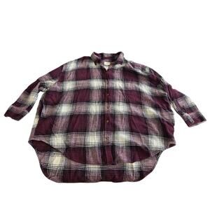 American Eagle Oversized Plaid Flannel Large Burgundy Boxy Fit